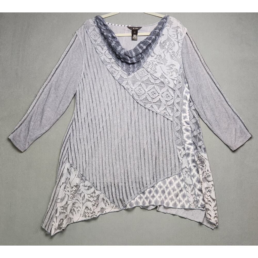 Women Tunic Top 1X‎ Blue Lace Shirt Dress Artsy Textured Lagen Asymmet Ali Miles